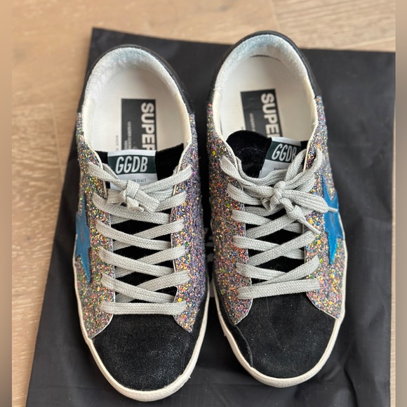 Golden Goose Superstar Sneaker Multi Glitter Metallic Turquoise Blue Star 37 - Picture 3 of 16